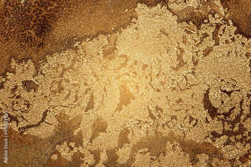 Abstract brown and gold marble texture with sparkles. Vector background in alcohol ink technique. Modern paint with glitter. Template for banner, poster design. Fluid art painting