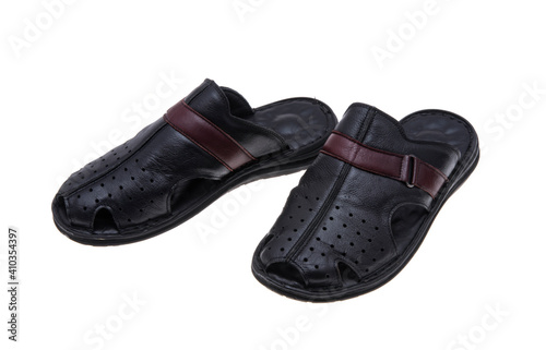 leather men's slippers isolated