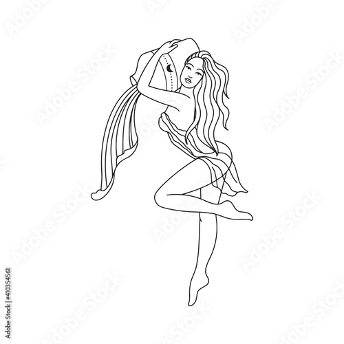 Zodiac sign Aquarius. Horoscope. Female. Line Art