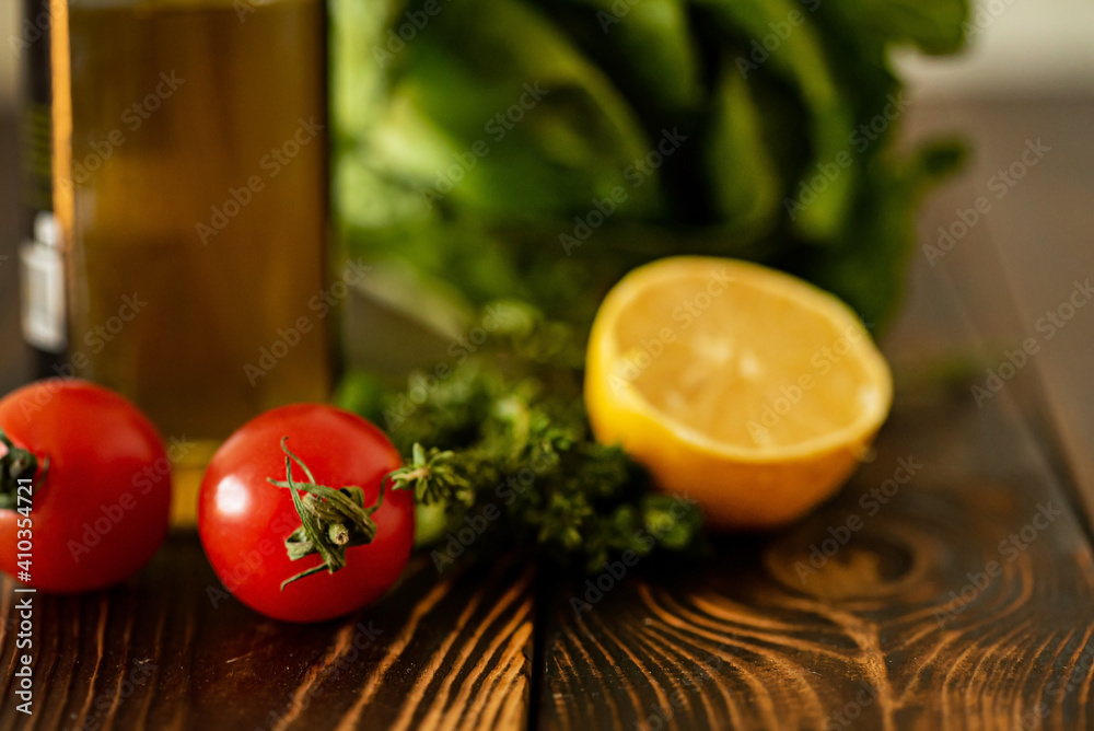 fresh herbs and vegetables on the wooden background fresh herbs and vegetables on the wooden background