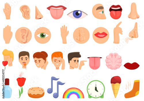 Senses icons set. Cartoon set of senses vector icons for web design