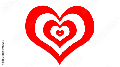 Red and white hearts with illusion effects, Sign and symbol of love , Show your love for Valentine's, wedding, anniversary, or any holiday. Abstract love background, 3D render