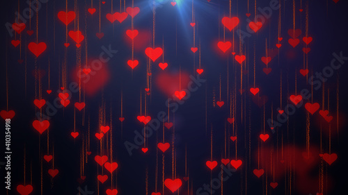 Falling love hearts with nice glowing light effect, Sign and symbol of love , Show your love for Valentine's, wedding, anniversary, or any holiday. Abstract love background., 4k , 3D render