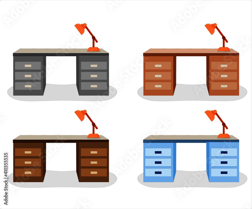 Vector illustration set of office desk with lamp for office