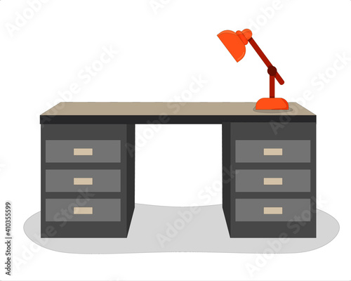 Vector illustration of office desk with lamp for office