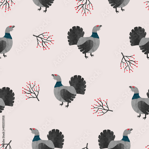 Seamless capercaillie bird ...