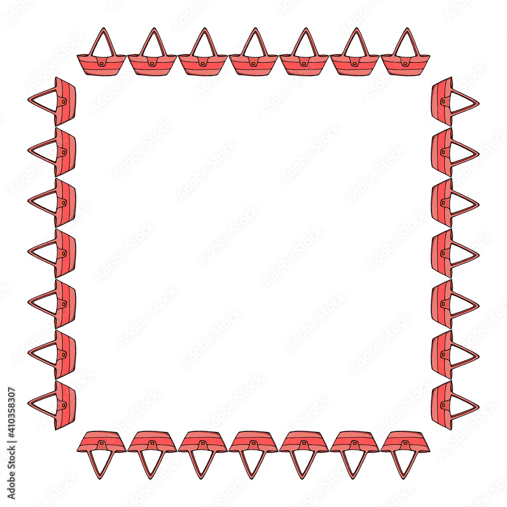 Fototapeta premium Square frame with pink bags on white background. Vector image.