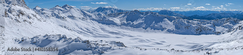 Panoramic  mysterious and mystical views of the winter snowy mountains