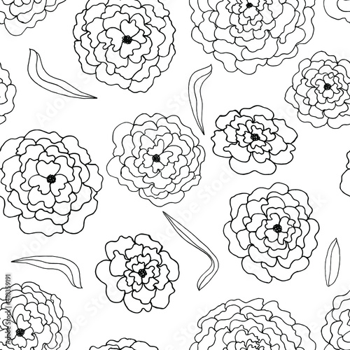vector seamless pattern contour flowers on colored background