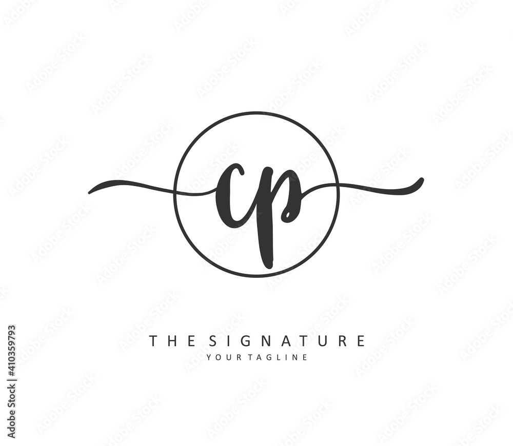 CP Initial letter handwriting and signature logo. A concept handwriting initial logo with template element.