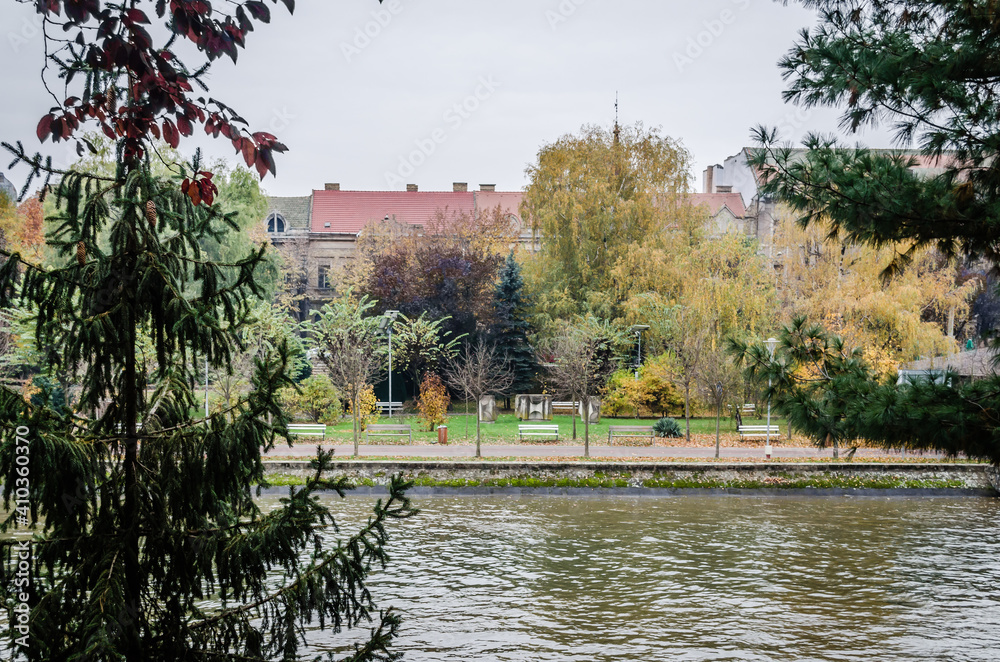 Fototapeta premium The Begej River flows through Timisoara, Romania