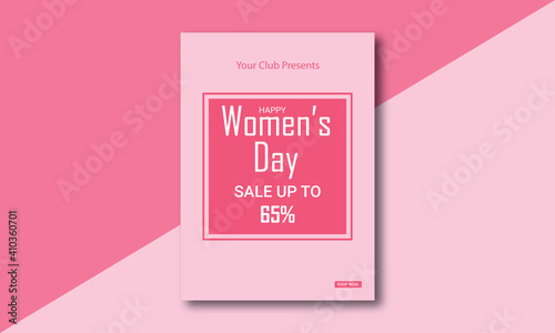 International Women's Day. Women's day sale poster or flyer for holiday shop seasonal discount offer. Sales.