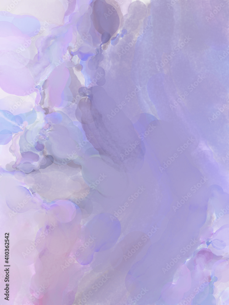 Modern painting of soothing brush strokes resembling alcohol inks. Watercolor abstract painting with pastel colors for poster, wall art, banner, card, book cover or packaging.