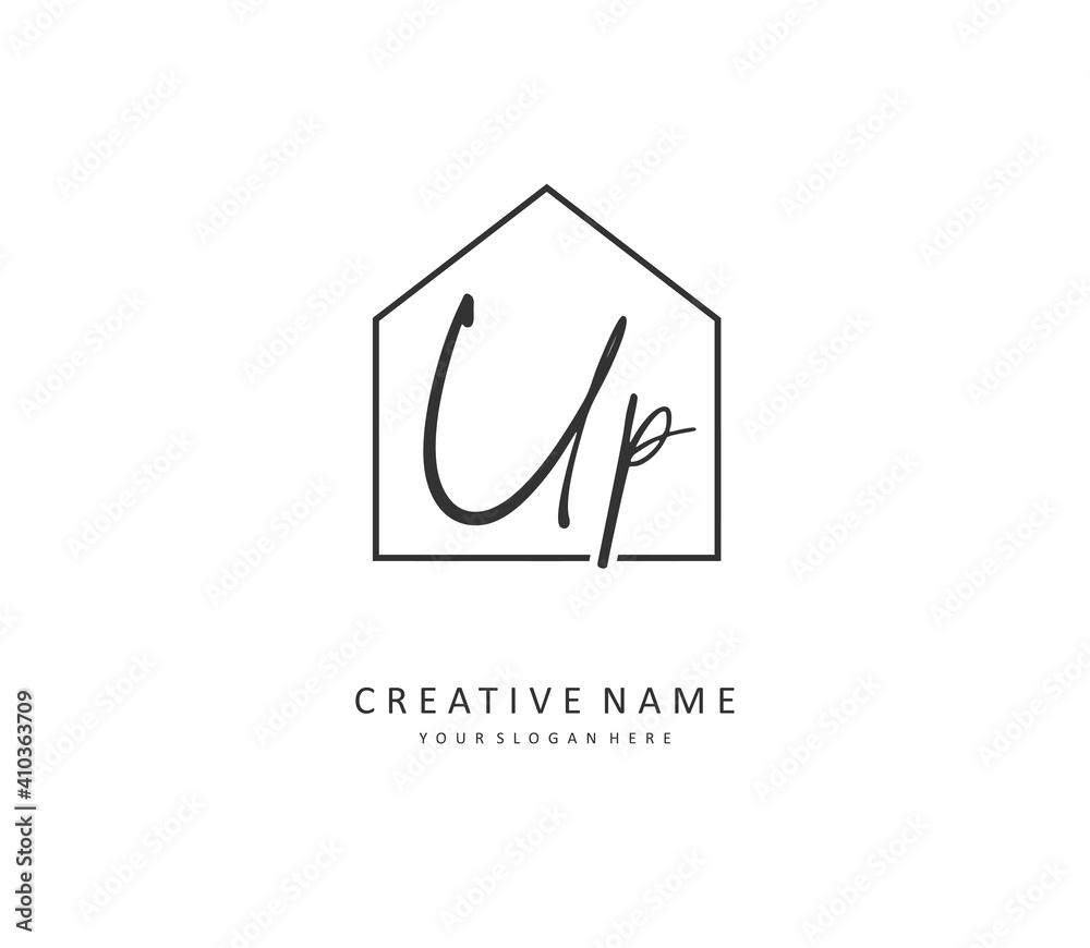 UP Initial letter handwriting and signature logo. A concept handwriting initial logo with template element.