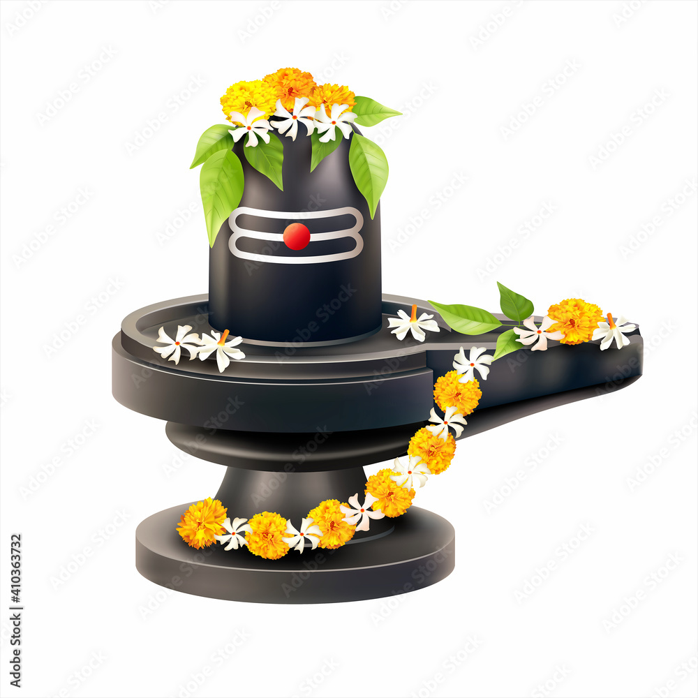 Lord Shiva Lingam decorated with bilva (bael) leaves, parijat and ...