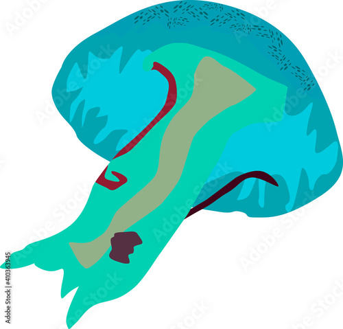 Big beautiful blue jellyfish, sea dweller, vector drawing