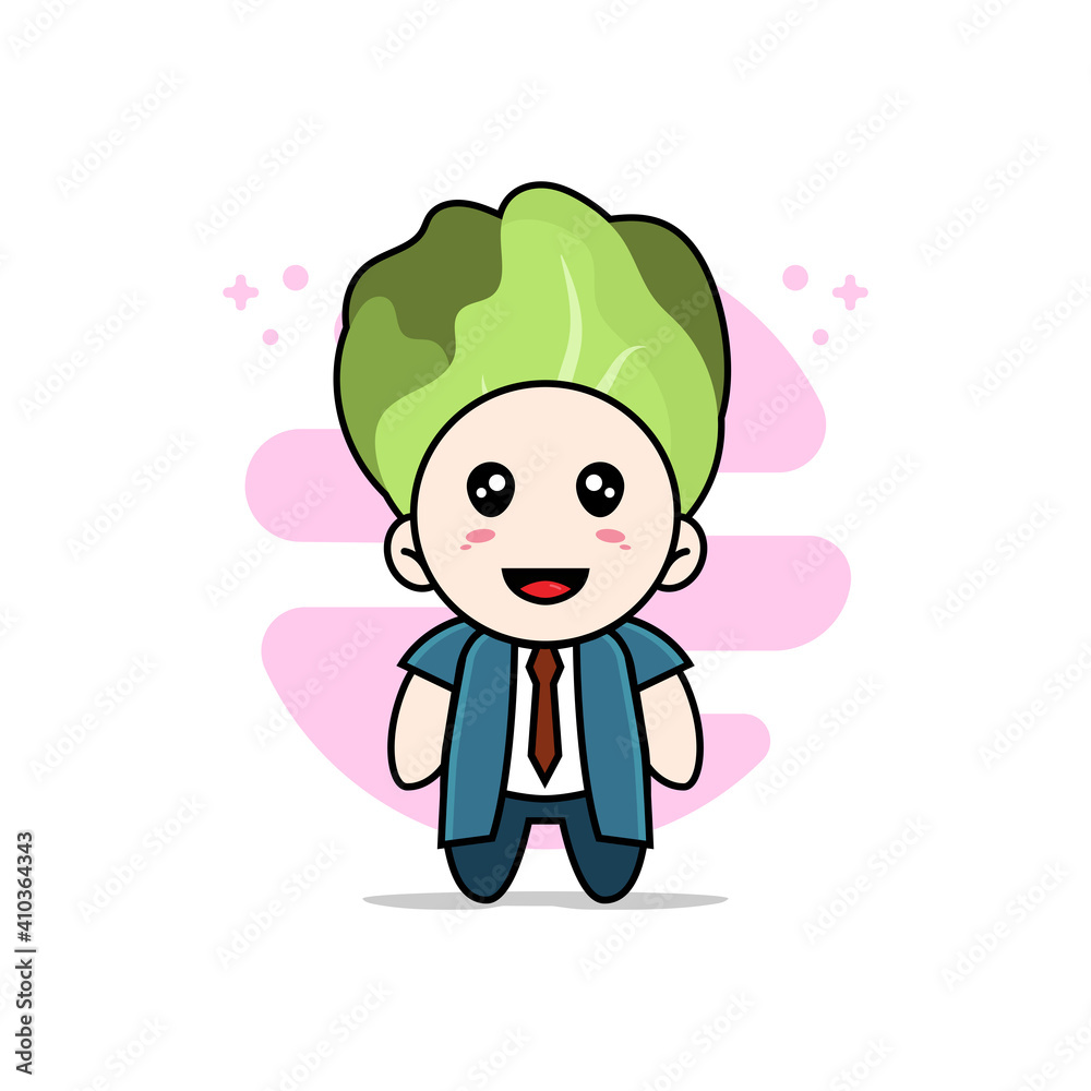 Cute businessman character wearing cabbage costume. Cute businessman character wearing cabbage costume.