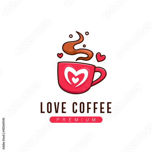 Coffee love logo icon symbol in cute fun style cartoon