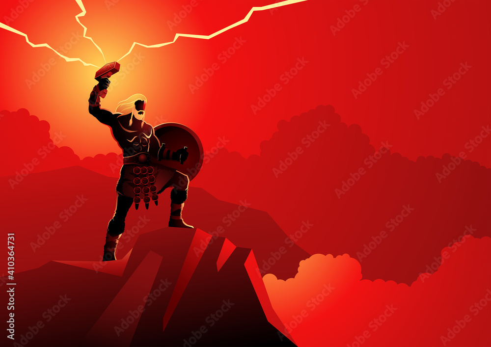 Thor the God of thunder and lightning - obrazy, fototapety, plakaty 