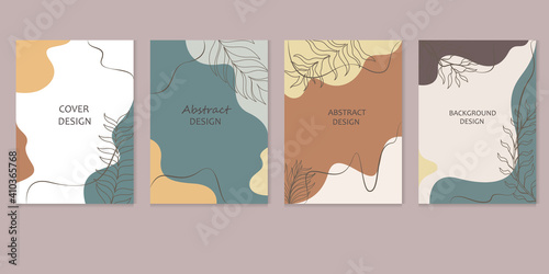 Abstract background. Background template with space for text, decorated with line art, plants and abstract shapes in modern colors.