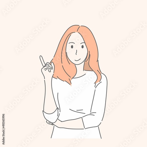 Woman gesturing hand pointing or showing to something for present, adverting concept.