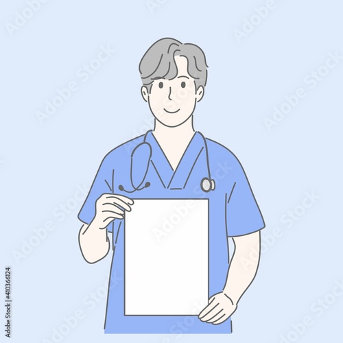 Doctor holding paper or blank board.