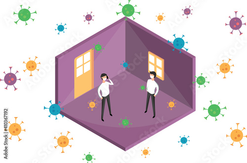 Group of people wearing medical masks to prevent disease, contaminated air, world pollution. Vector illustration in a flat style covid-19 and coronavirus