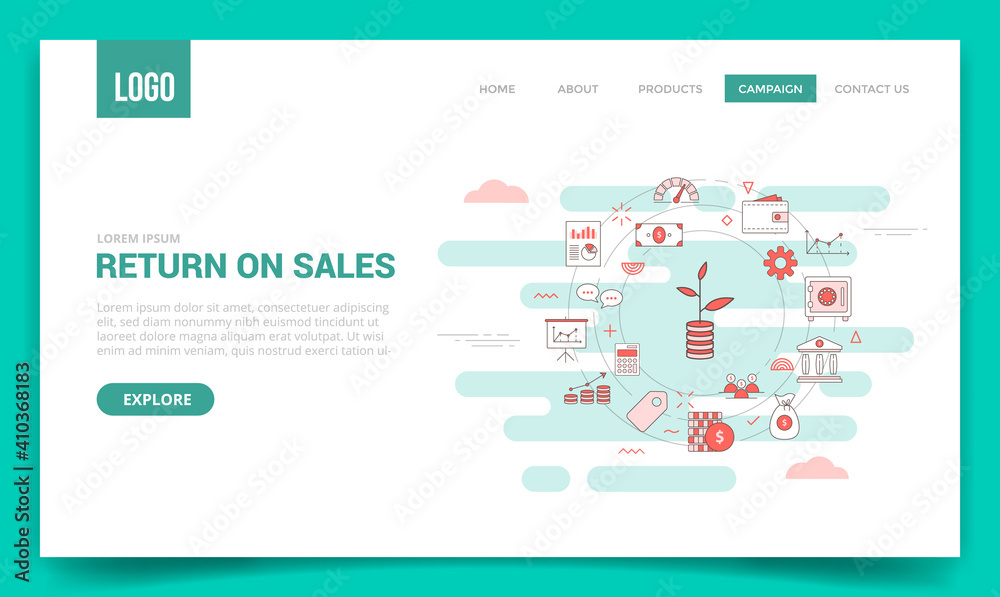 ros return on sales concept with circle icon for website template or landing page banner homepage outline style ros return on sales concept with circle icon for website template or landing page banner homepage outline style