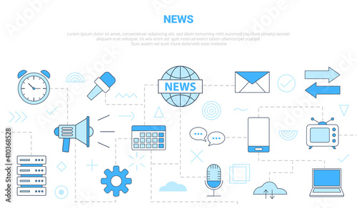 news media concept with icon set template banner with modern blue color style © teguhjatipras