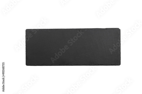 Black slate   rectangular stone plate . Kitchen stone tray for food isolated on white background
