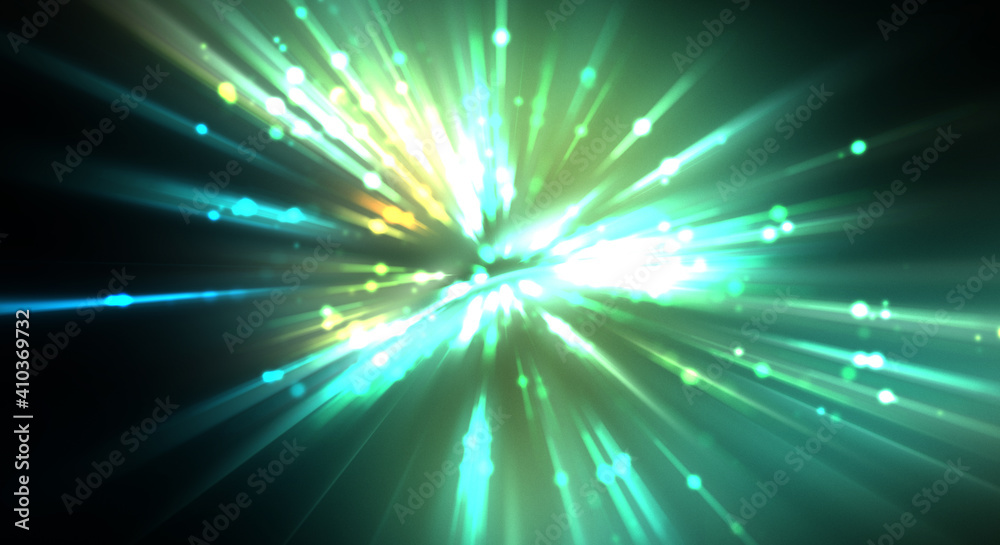 Obraz premium Dynamic moving burst of light. Beautiful shinning background of colorful lights. Vibrant energy display of a star with glowing light rays and particles.