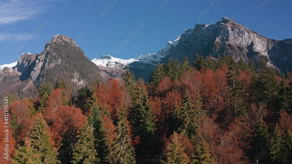 Scenic View Of Rocky Mountains Le Criou In La Rosiere Background With Green Trees And Blue Sky - Aerial Shot Scenic View Of Rocky Mountains Le Criou In La Rosiere Background With Green Trees And Blue Sky - Aerial Shot