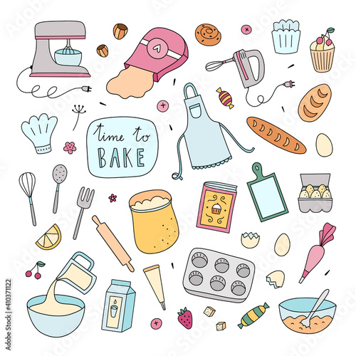 Bakery clipart. Hand drawn vector cooking and baking set of illustrations