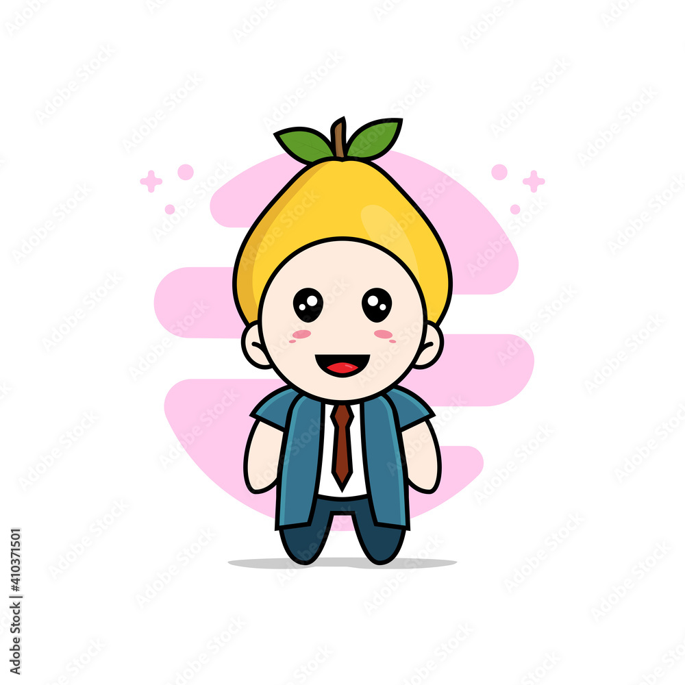 Cute businessman character wearing quince costume.