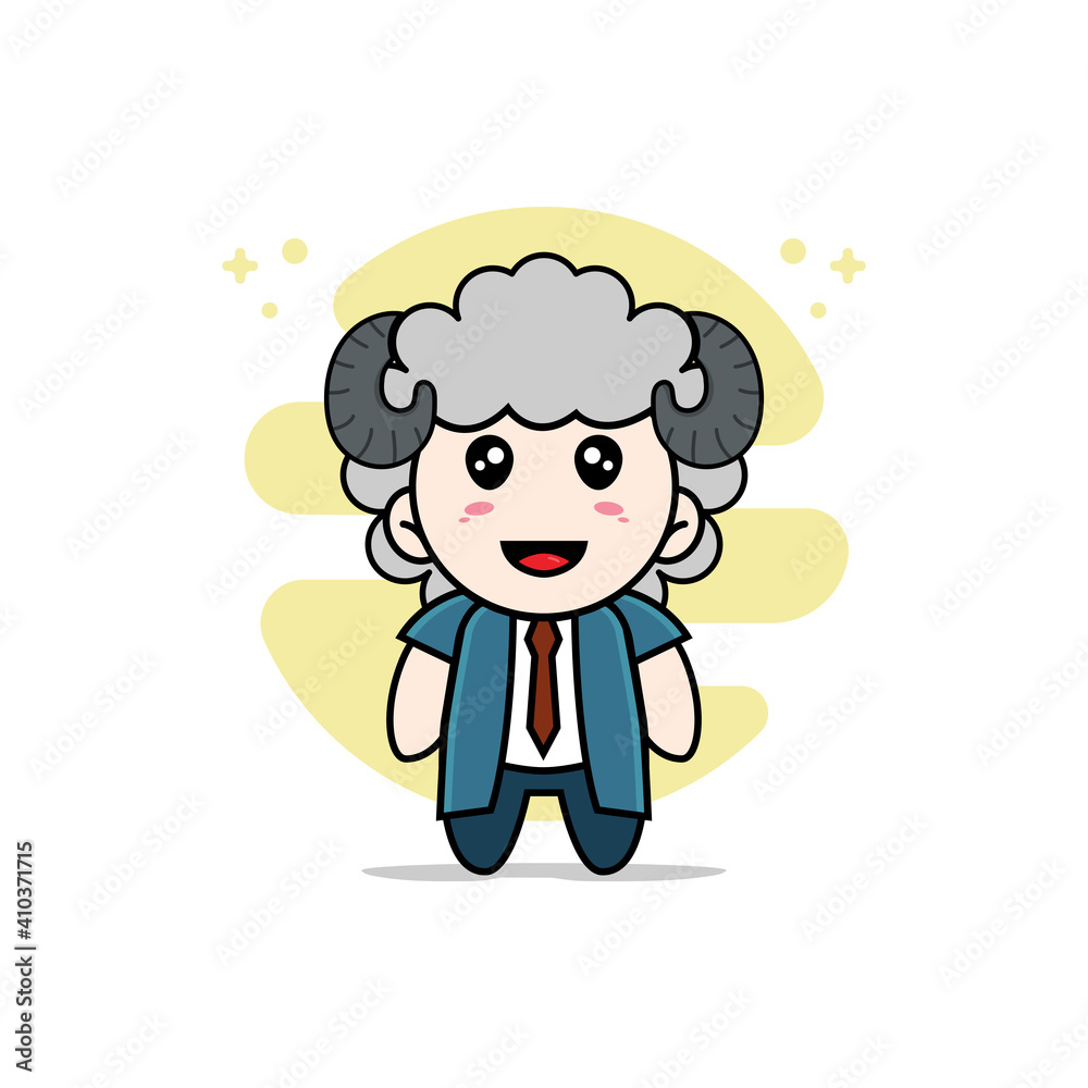 Cute businessman character wearing sheep costume. Cute businessman character wearing sheep costume.