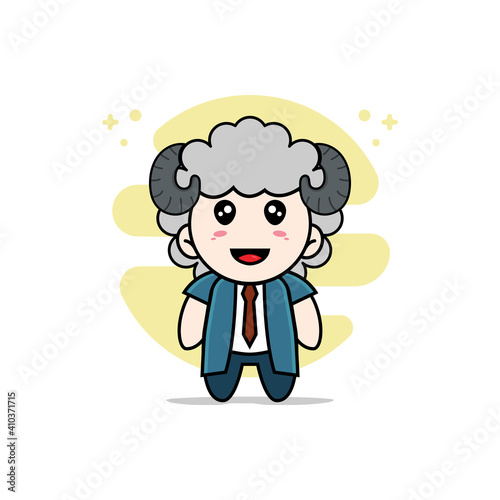 Cute businessman character wearing sheep costume.