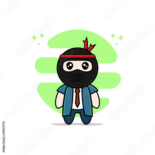 Cute businessman character wearing ninja costume.
