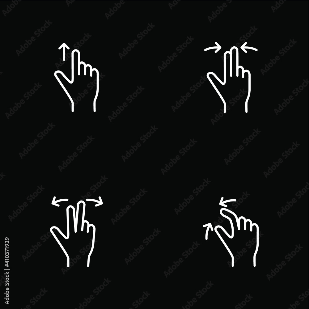 Fototapeta premium Touchscreen gesture icons for smartphones. icon set for a mobile app or user interface. Vector illustration on background. color editable eps 10