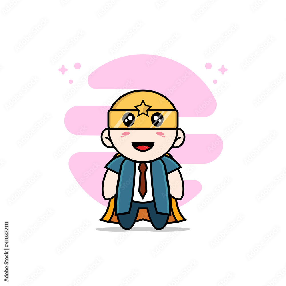 Cute businessman character wearing superhero costume. Cute businessman character wearing superhero costume.