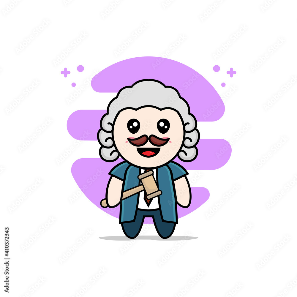 Cute businessman character wearing judge costume.