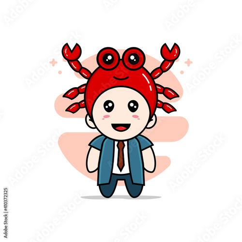 Cute businessman character wearing crab costume.