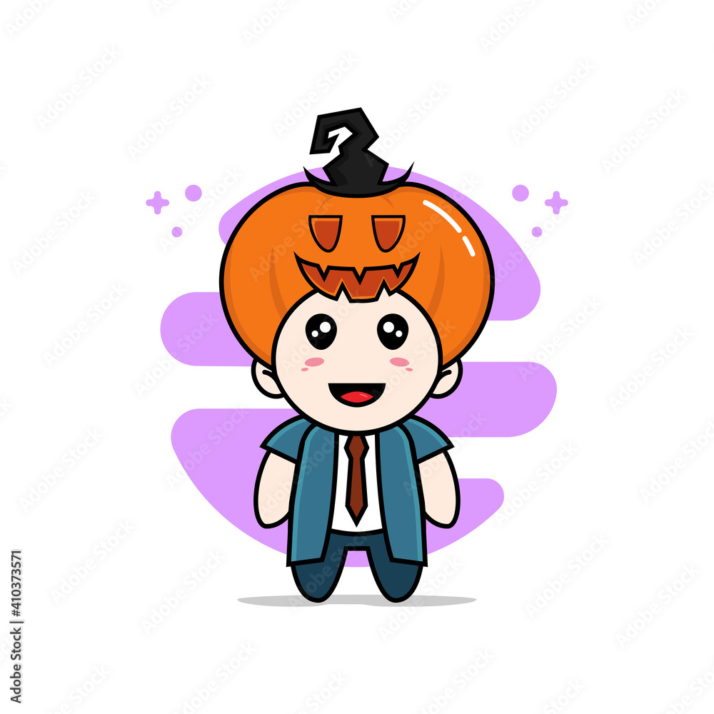 Cute businessman character wearing halloween pumpkin costume. Cute businessman character wearing halloween pumpkin costume.