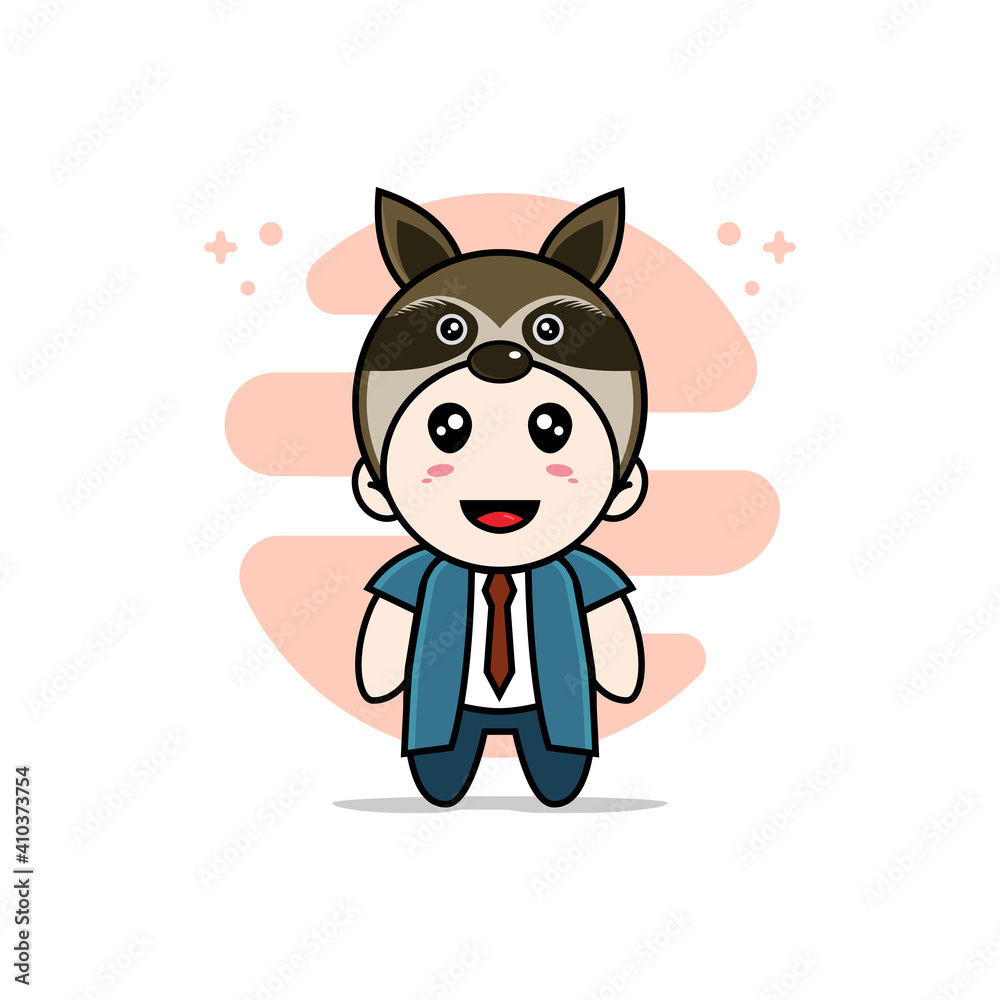 Cute businessman character wearing fox costume.
