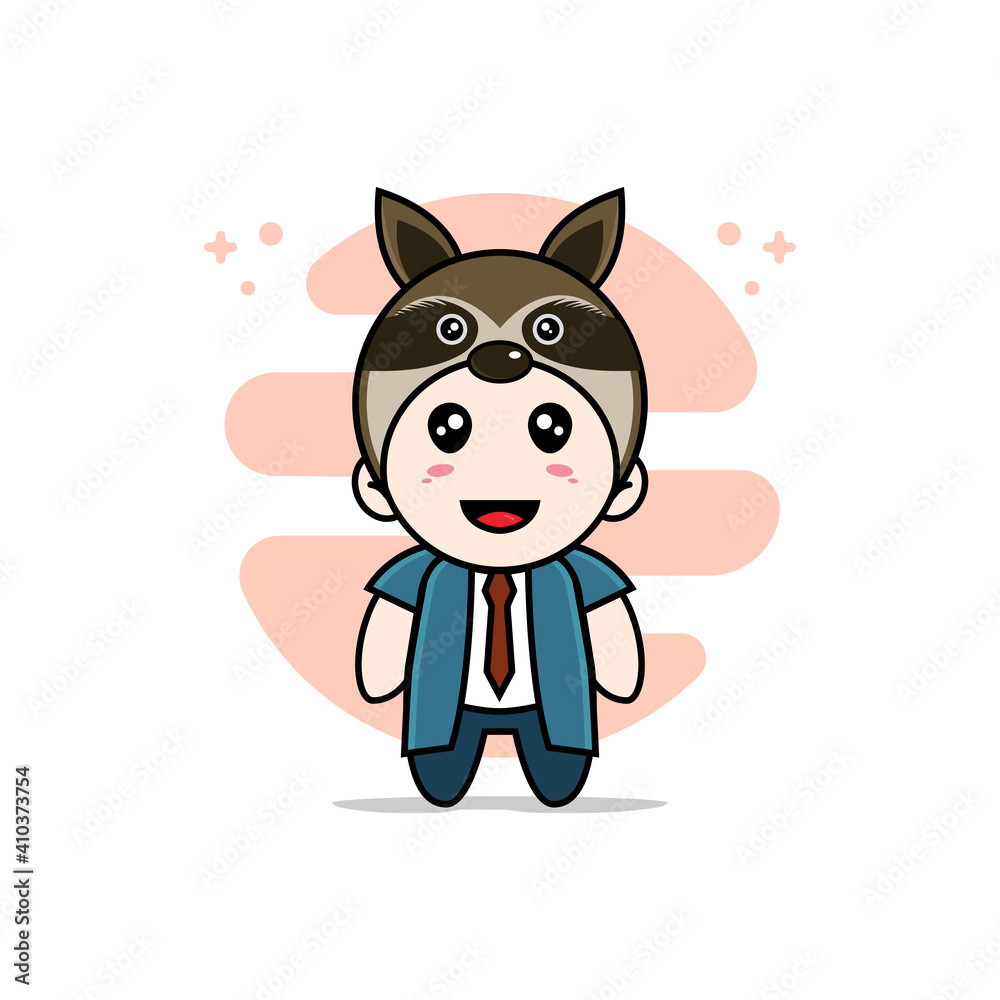 Cute businessman character wearing fox costume. Cute businessman character wearing fox costume.