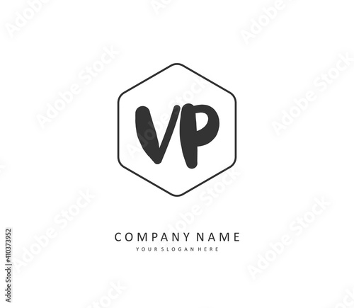 VP Initial letter handwriting and signature logo. A concept handwriting initial logo with template element.