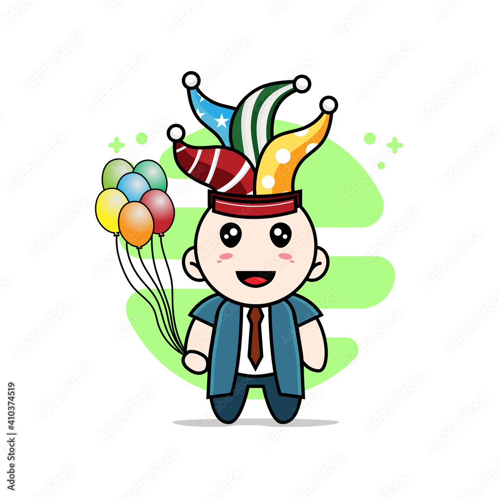 Naklejka premium Cute businessman character wearing birthday costume.