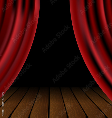 vector illustration red drape darkness wood theatre stage