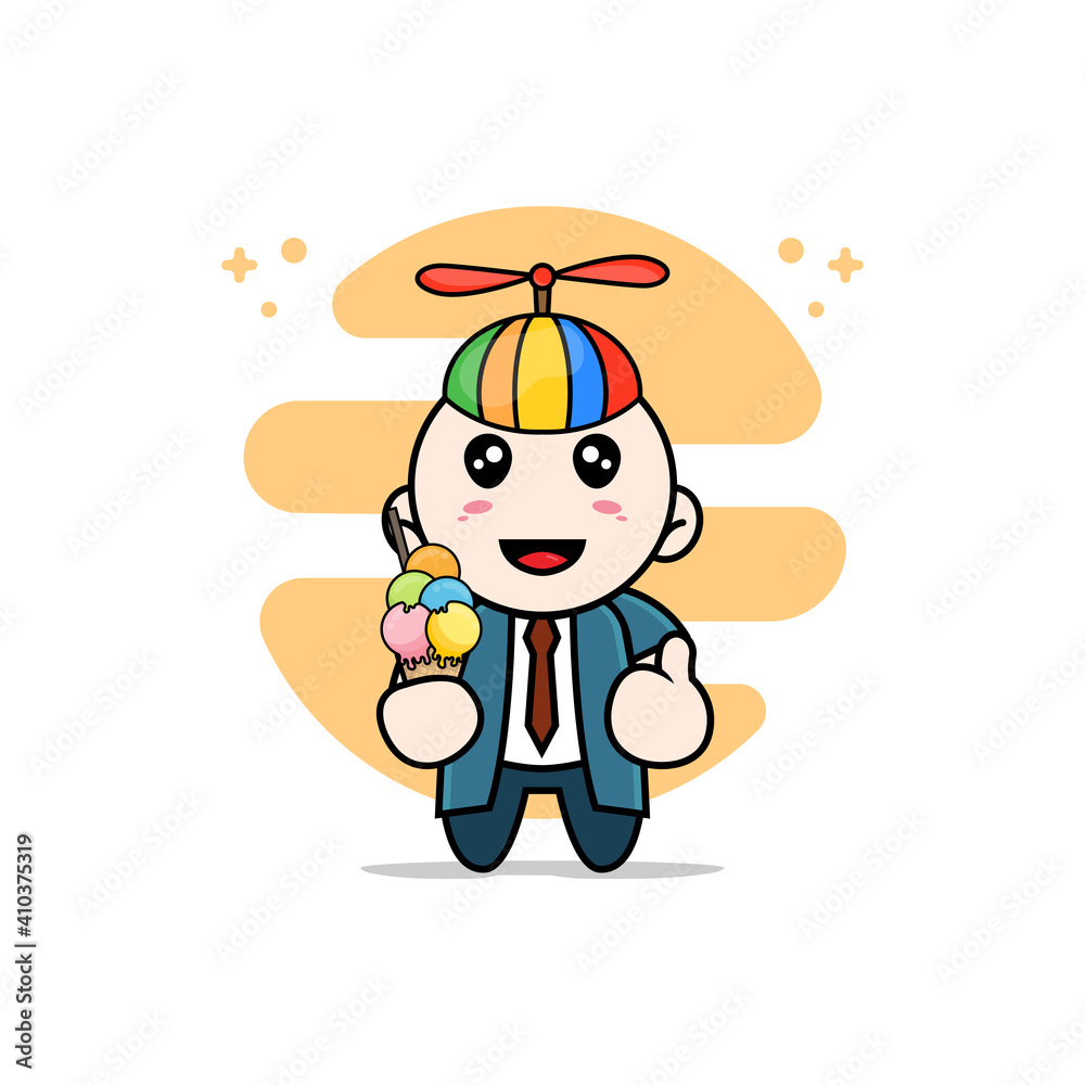 Cute businessman character holding a ice cream.