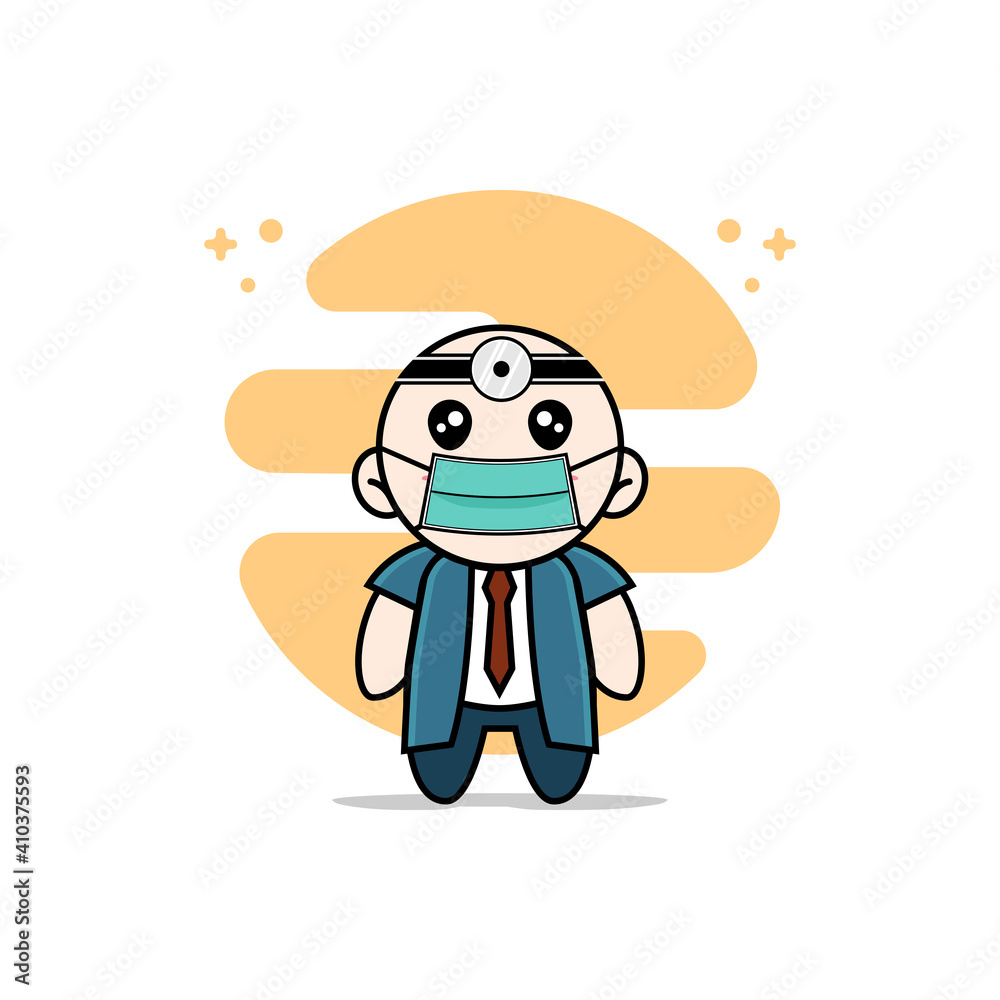 Cute businessman character wearing doctor costume.