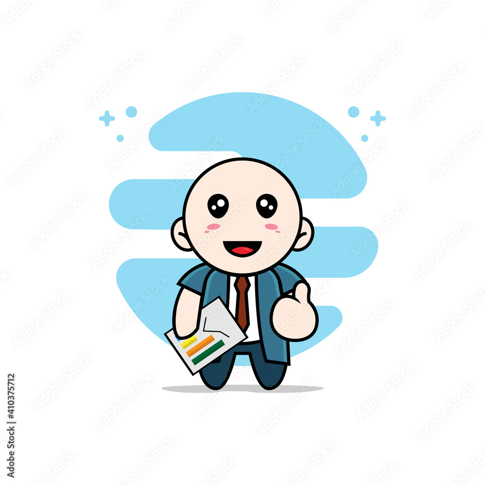 Cute businessman character holding a presentation results.